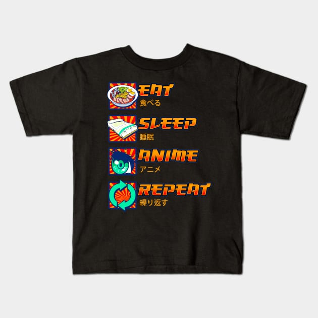 Eat Sleep Anime Repeat Cute Anime Obsessed Kids T-Shirt by theperfectpresents